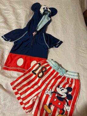 Disney Baby Navy & Red Hooded Swim Top with Mickey Accent 12/18m